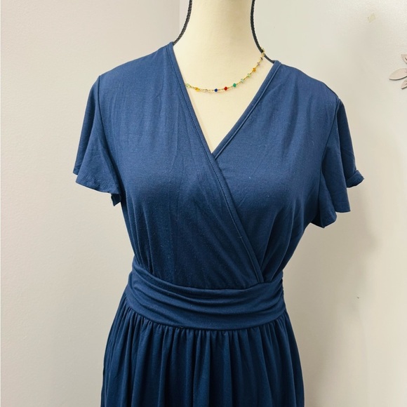 Grecerelle Women's Summer Dress Wrap V-Neck Ruffle Short Sleeve Casual Solid M - Picture 4 of 7